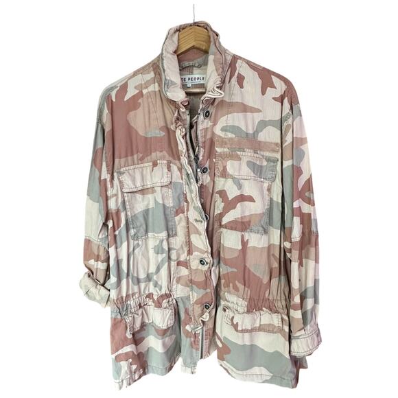 FREE PEOPLE x Womens Camo Utility Jacket Size Large l Oversized - Picture 1 of 7